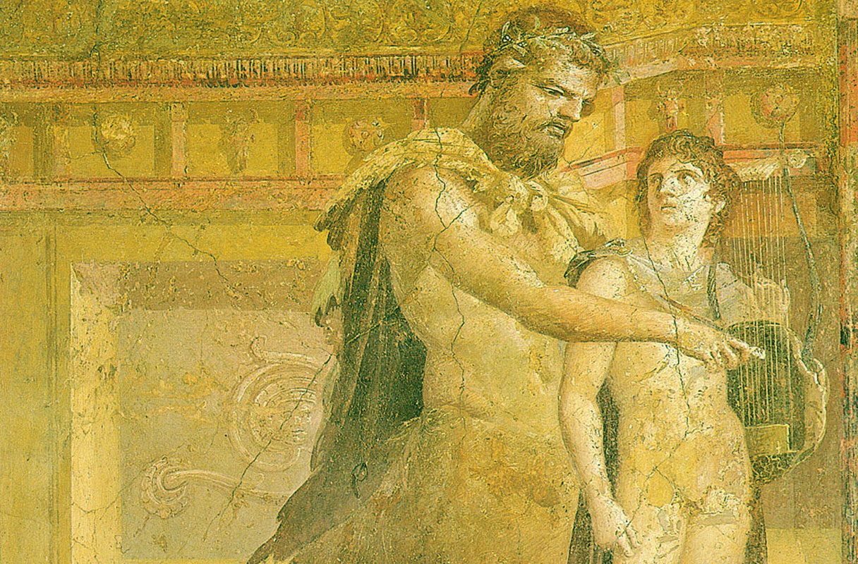 2nd Century BCE fresco of Chiron educating Apollo.