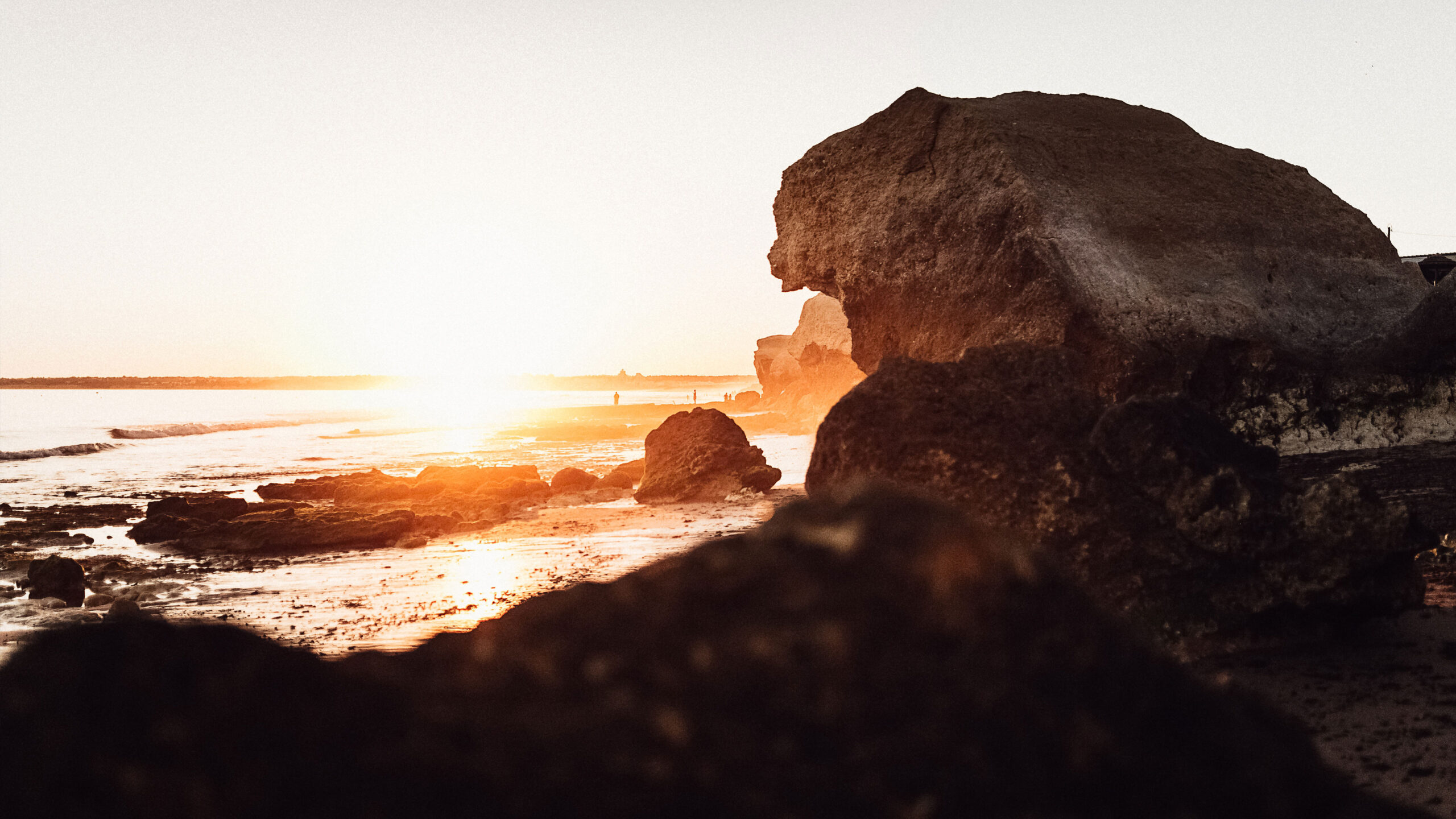 Sunset on the beach in Albufeira, Portugal.