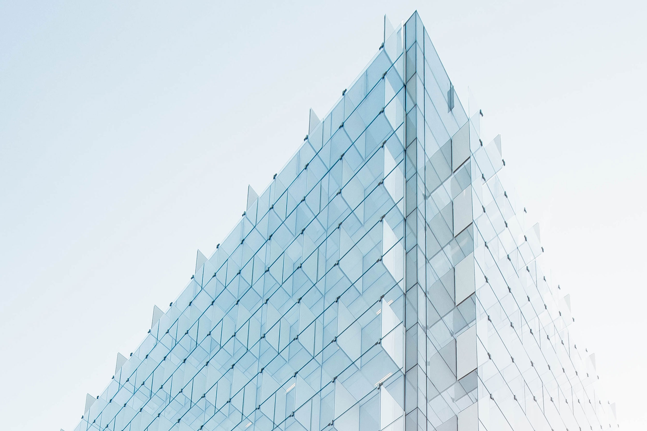 Glass plate facade of modern building in Madrid, Spain