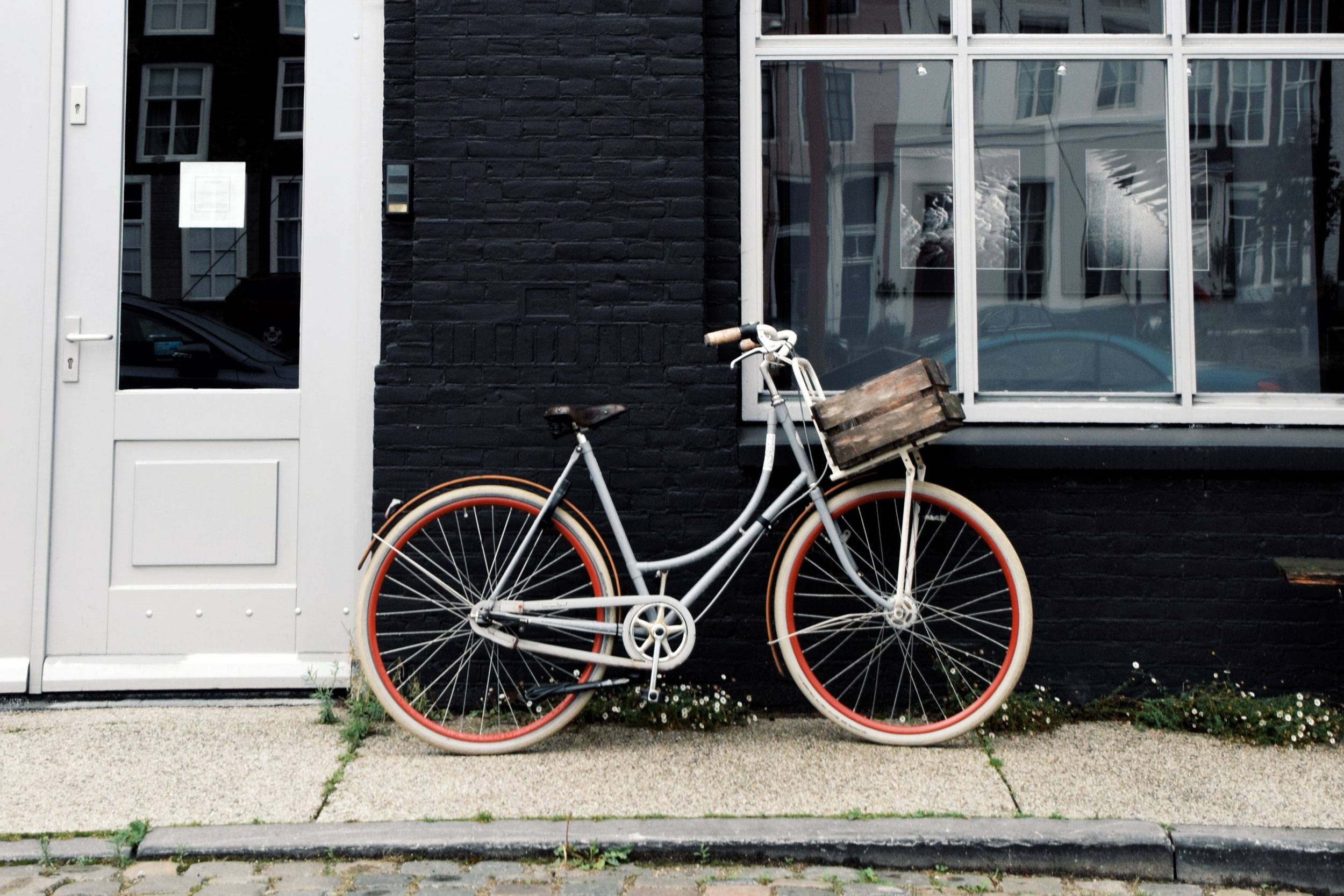 Bicycle against outside of building