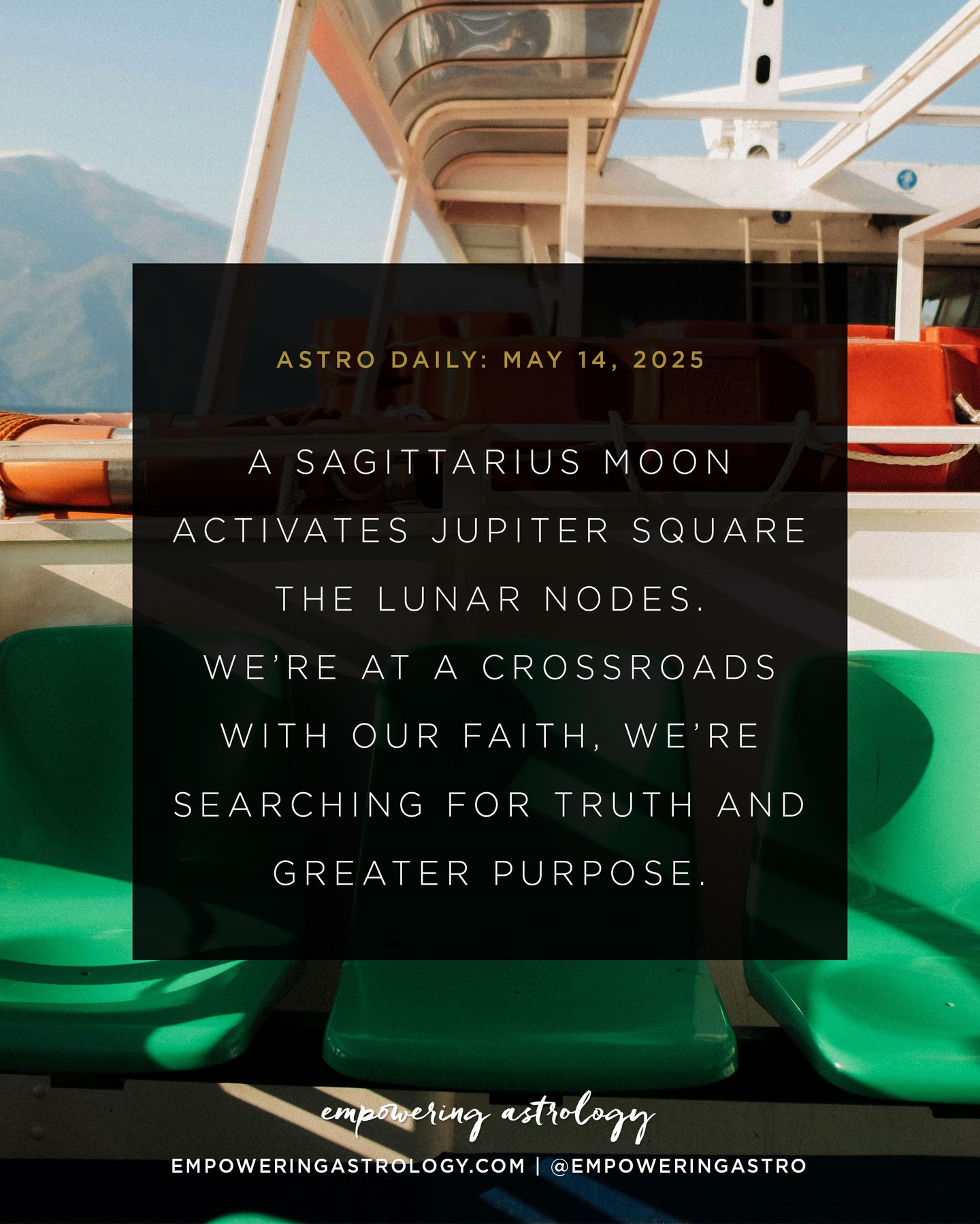 May 14 — Although exact later this week, on May 18, Jupiter has squared the Lunar Nodes ever since the North and South Nodes went into Pisces-Virgo in January. Anytime a planet is square the Nodes, we arrive at a symbolic crossroads with the planet and what it symbolically represents.⁠
⁠
Jupiter is our faith … our faith in the world, ourselves, in something more. Jupiter inspires us to look outside of ourselves, to seek and explore, to find answers, to cultivate knowledge in wisdom.⁠
⁠
But what happens when we doubt or when we struggle with our faith or we’re not sure what we stand for? We may have choices to make this week.⁠
⁠
For more on today's #astrodaily, go to my website, empoweringastrology.com. You can also book a consultation with me! Click link in profile to learn more about my services.⁠
⁠
If you are in AUSTRALIA or NZ, this forecast applies approximately for May 15, 2025.⁠
⁠
#mooninsagittarius #taurusseason #sunintaurus #elementearth #venusinaries #may2025astrology #mayastrology #empoweringastrology #katiesweetman #astrologyplusconsciousness #holisticastrology #astrologyforecast #soulalchemy #thesoulsjourney #modernmystics #astrology #astrologie #astrologia #astrolog #astrologersofinstagram #horoscope #horoscopes #astrologyposts #dailyhoroscope #dailyastrology⁠
⁠
Image: A Sagittarius Moon activates Jupiter square the Lunar Nodes. We’re at a crossroads with our faith, we’re searching for truth and greater purpose.⁠
⁠
Photo by Grigorii Shcheglov on Unsplash